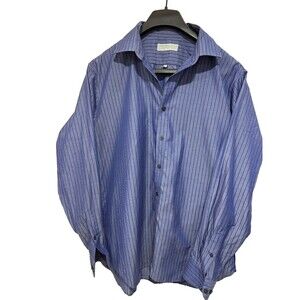 Michael Michael Kors Button Down Long Sl Blue Black Striped Blue Sz 16 1/2 34/35